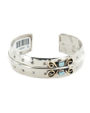 Nickel Brass Star Navajo Handmade Certified Authentic Natural Turquoise Native American Bracelet 13031-2