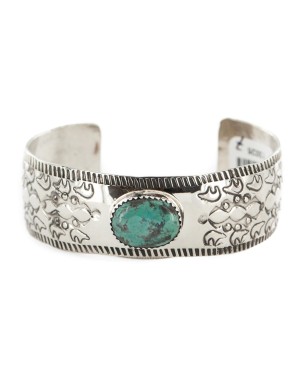 Nickel Navajo Bear Handmade Certified Authentic Natural Turquoise Native American Bracelet 13026-7