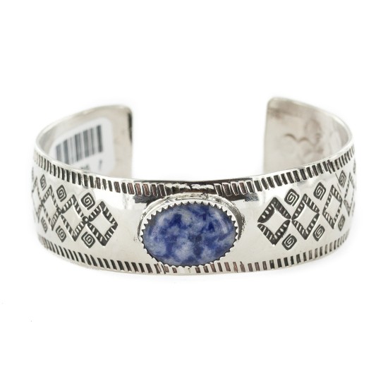 Nickel Navajo Handmade Certified Authentic Natural Lapis Native American Bracelet 13026-1