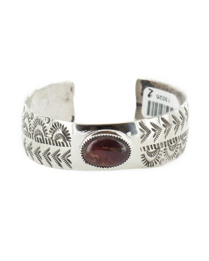 Nickel Navajo Handmade Certified Authentic Natural Red Jasper Native American Bracelet 13026-2