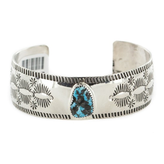 Nickel Navajo Handmade Certified Authentic Natural Turquoise Native American Bracelet 13026-8