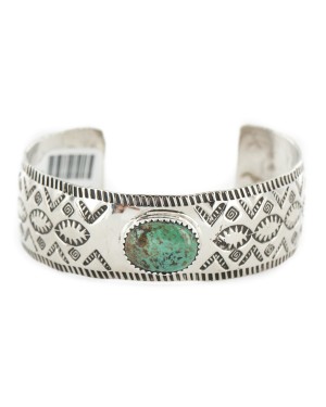 Nickel Navajo Mountain Handmade Certified Authentic Natural Navajo Turquoise Native American Bracelet 13026-6