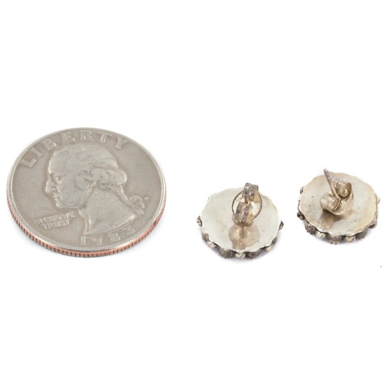 Handmade Certified Authentic Petit Point Flower Zuni .925 Sterling Silver Coral Native American Stud Earrings 27214-1