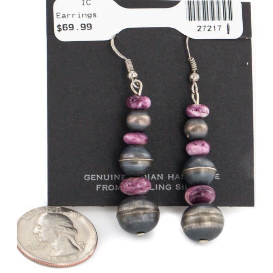 Certified Authentic Handmade Navajo .925 Sterling Silver Natural Purple Spiny Oyster Native American Dangle Earrings 27217-1