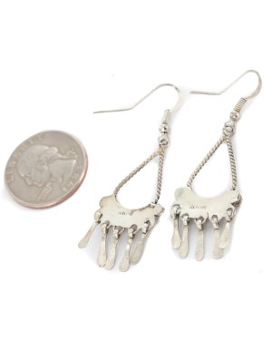Handmade Certified Authentic Zuni .925 Sterling Silver Coral Native American Dangle Earrings 27214-4