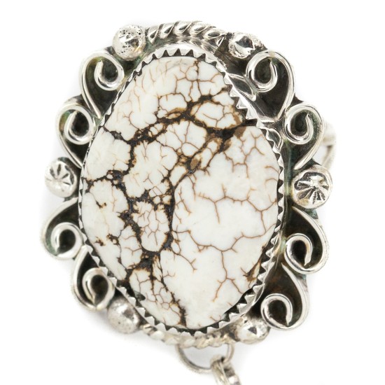 Large Handmade Certified Authentic Navajo .925 Sterling Silver Natural White Buffalo Native American Slave Bracelet Ring 13072 Large Handmade Certified Authentic Navajo .925 Sterling Silver Natural White Buffalo Native American Slave Bracelet Ring 13072