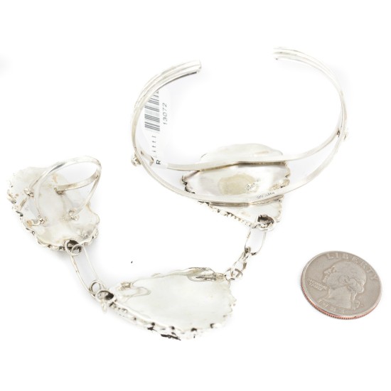 Large Handmade Certified Authentic Navajo .925 Sterling Silver Natural White Buffalo Native American Slave Bracelet Ring 13072 Large Handmade Certified Authentic Navajo .925 Sterling Silver Natural White Buffalo Native American Slave Bracelet Ring 13072