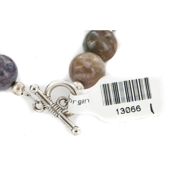 Certified Authentic Nickel Navajo Natural Green Agate Native American Bracelet 13066-1