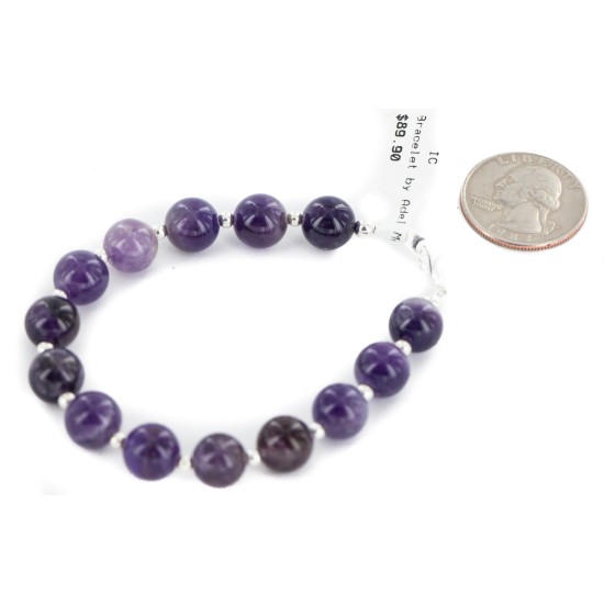 Certified Authentic Navajo Nickel Natural Amethyst Native American Bracelet 13064-5