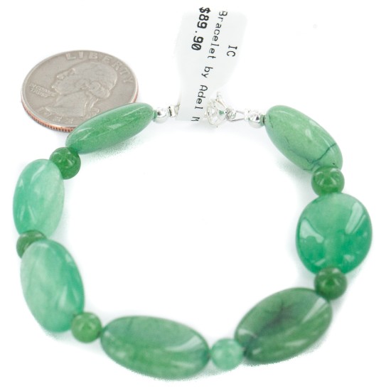 Certified Authentic Nickel Navajo Natural Jade Native American Bracelet 13064-3