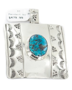 Certified Authentic Bear Paw Handmade Navajo Nickel Natural Turquoise Native American Pendant 13071