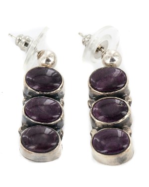 Certified Authentic Handmade Navajo .925 Sterling Silver Natural Purple Spiny Oyster Native American Dangle Earrings 27216-1