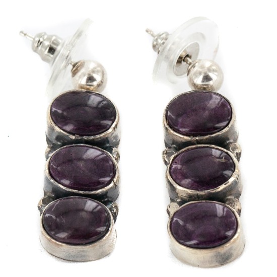 Certified Authentic Handmade Navajo .925 Sterling Silver Natural Purple Spiny Oyster Native American Dangle Earrings 27216-1