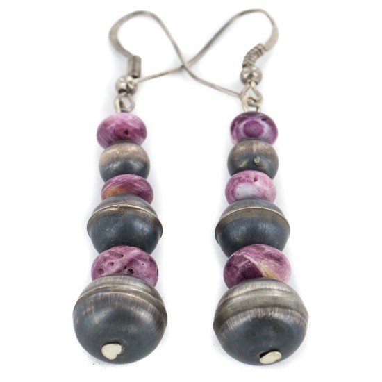 Certified Authentic Handmade Navajo .925 Sterling Silver Natural Purple Spiny Oyster Native American Dangle Earrings 27217-1