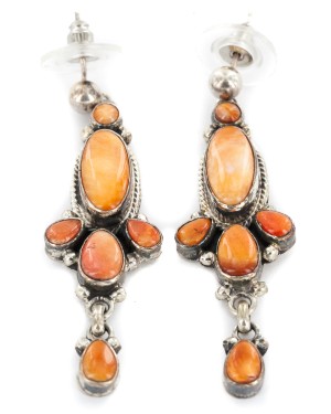 Certified Authentic Handmade Navajo .925 Sterling Silver Natural Spiny Oyster Native American Dangle Earrings  27216-2