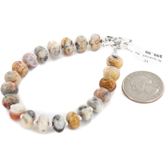 Certified Authentic Navajo Nickel Natural Agate Native American Bracelet 13066-3