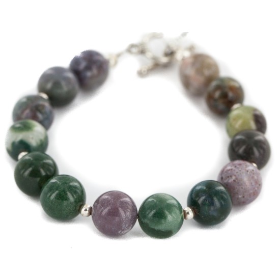Certified Authentic Nickel Navajo Natural Green Agate Native American Bracelet 13066-1