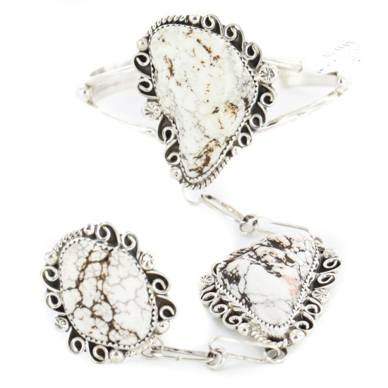 Large Handmade Certified Authentic Navajo .925 Sterling Silver Natural White Buffalo Native American Slave Bracelet Ring 13072 Large Handmade Certified Authentic Navajo .925 Sterling Silver Natural White Buffalo Native American Slave Bracelet Ring 13072