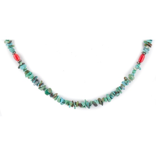 Certified Authentic Navajo .925 Sterling Silver Natural Turquoise Coral Native American Necklace 15851-67