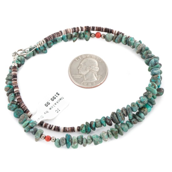 Certified Authentic Navajo .925 Sterling Silver Natural Turquoise Coral Native American Necklace 15771-200