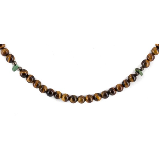 Certified Authentic Navajo .925 Sterling Silver Natural Turquoise Tigers Eye Native American Necklace 15786-101
