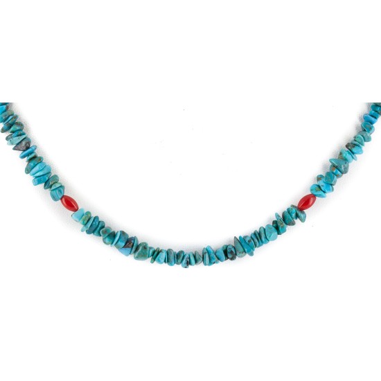 Certified Authentic Navajo .925 Sterling Silver Natural Turquoise Coral Native American Necklace 15771-81 Certified Authentic Navajo .925 Sterling Silver Natural Turquoise Coral Native American Necklace 15771-81
