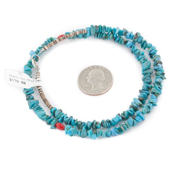 Certified Authentic Navajo .925 Sterling Silver Natural Turquoise Coral Native American Necklace 15771-81 Certified Authentic Navajo .925 Sterling Silver Natural Turquoise Coral Native American Necklace 15771-81