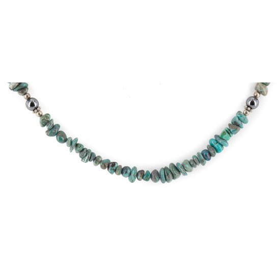 Certified Authentic Navajo .925 Sterling Silver Natural Turquoise Hematite Native American Necklace 15979-50