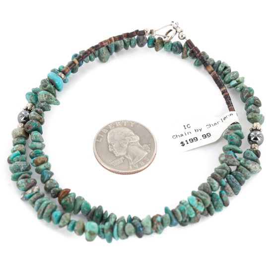 Certified Authentic Navajo .925 Sterling Silver Natural Turquoise Hematite Native American Necklace 15979-50