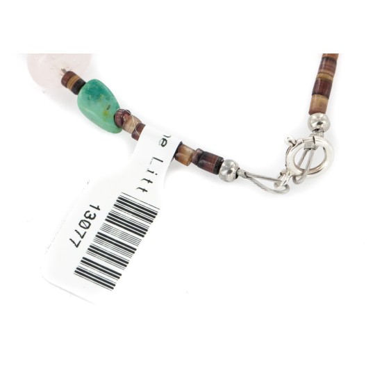Navajo .925 Sterling Silver Certified Authentic Natural Turquoise Pink Quartz Native American Bracelet 13077