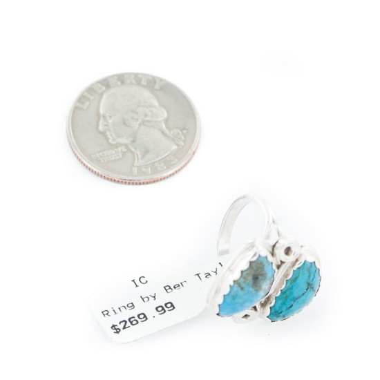 .925 Sterling Silver Handmade Certified Authentic Navajo Natural Turquoise Native American Ring 18187-7