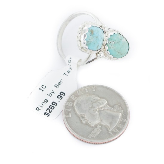 .925 Sterling Silver Handmade Certified Authentic Navajo Natural Turquoise Native American Ring 18187-11