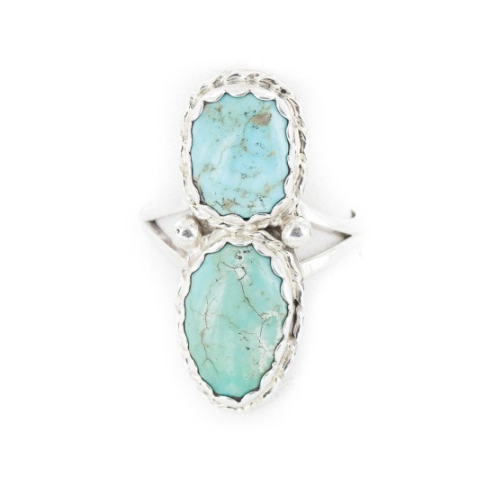 .925 Sterling Silver Handmade Certified Authentic Navajo Natural Turquoise Native American Ring 18187-11