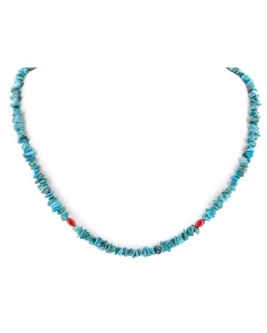 Certified Authentic Navajo .925 Sterling Silver Natural Turquoise Coral Native American Necklace 15771-81