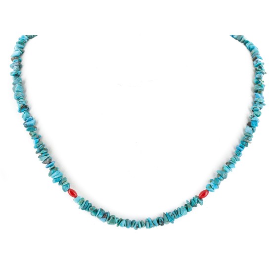 Certified Authentic Navajo .925 Sterling Silver Natural Turquoise Coral Native American Necklace 15771-81 Certified Authentic Navajo .925 Sterling Silver Natural Turquoise Coral Native American Necklace 15771-81
