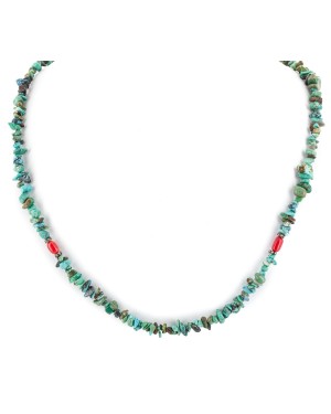 Certified Authentic Navajo .925 Sterling Silver Natural Turquoise Coral Native American Necklace 15851-67