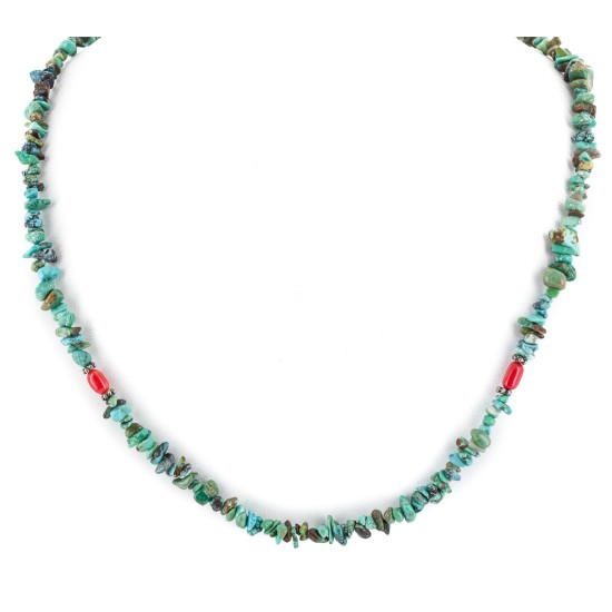 Certified Authentic Navajo .925 Sterling Silver Natural Turquoise Coral Native American Necklace 15851-67