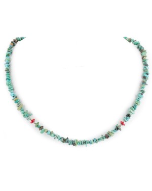 Certified Authentic Navajo .925 Sterling Silver Natural Turquoise Coral Native American Necklace 1601-10