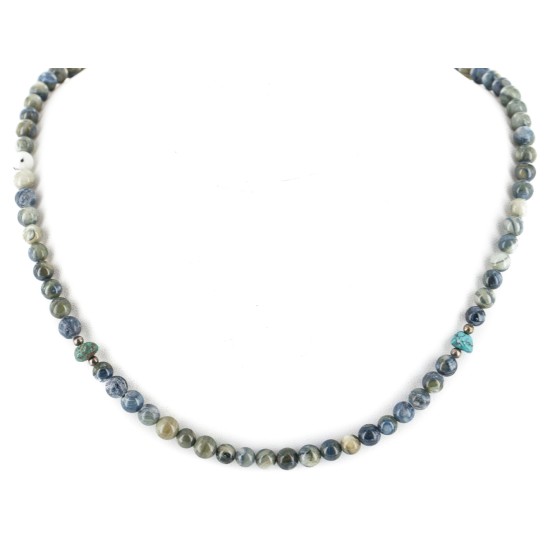 Certified Authentic Navajo .925 Sterling Silver Natural Turquoise Green Agate Native American Necklace 750119-19
