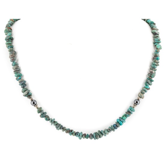 Certified Authentic Navajo .925 Sterling Silver Natural Turquoise Hematite Native American Necklace 15979-50