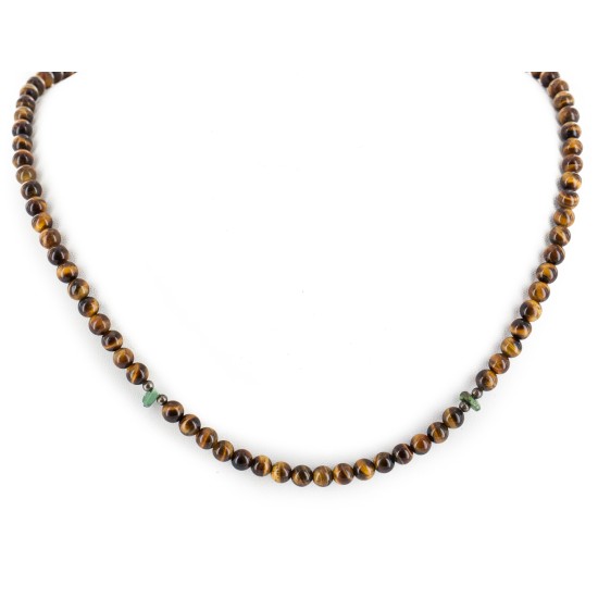 Certified Authentic Navajo .925 Sterling Silver Natural Turquoise Tigers Eye Native American Necklace 15786-101
