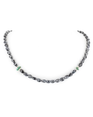 Certified Authentic Navajo .925 Sterling Silver Turquoise SNOWFLAKE OBSIDIAN Native American Necklace 16037-6