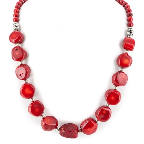 Certified Authentic Navajo Nickel Coral Native American Necklace 25291-10