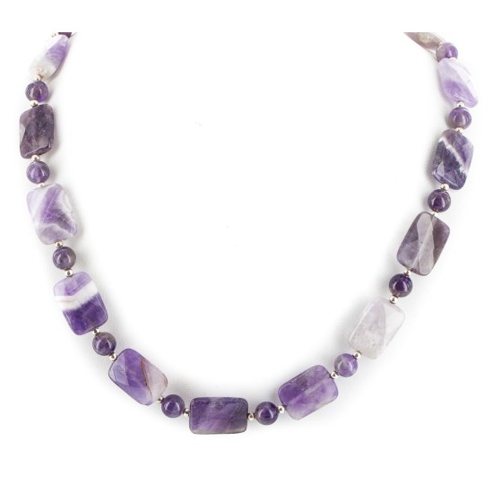Certified Authentic Navajo Nickel Natural Amethyst Native American Necklace 17015-11