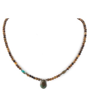 Drop Certified Authentic Navajo .925 Sterling Silver Natural Turquoise Tigers Eye Native American Necklace 25231-240