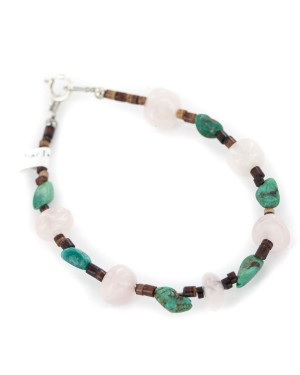 Navajo .925 Sterling Silver Certified Authentic Natural Turquoise Pink Quartz Native American Bracelet 13077