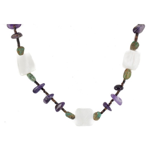 Certified Authentic Navajo .925 Sterling Silver Natural Turquoise Amethyst Mother of Pearl Native American Necklace 18189 Certified Authentic Navajo .925 Sterling Silver Natural Turquoise Amethyst Mother of Pearl Native American Necklace 18189