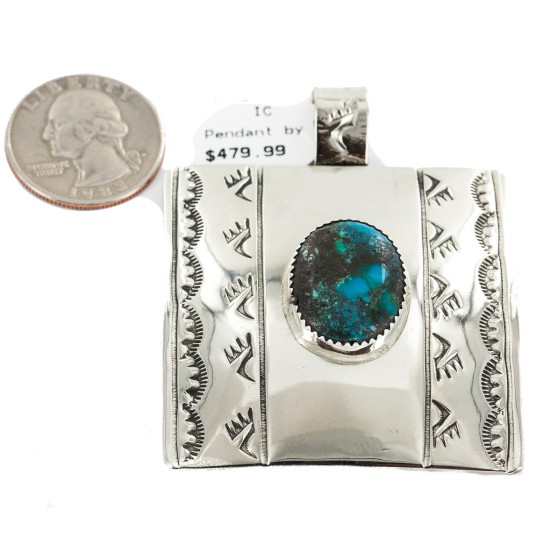 Certified Authentic Handmade Nickel Bear Paw Nickel Navajo Natural Turquoise Native American Pendant 13071-2