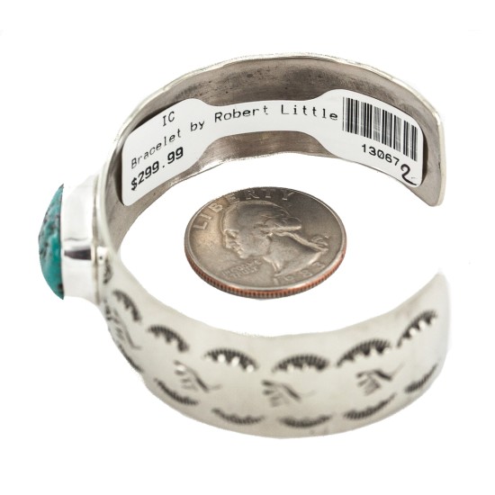 Nickel Navajo Handmade Certified Authentic Natural Cerrillos Turquoise Native American Bracelet 13067-2