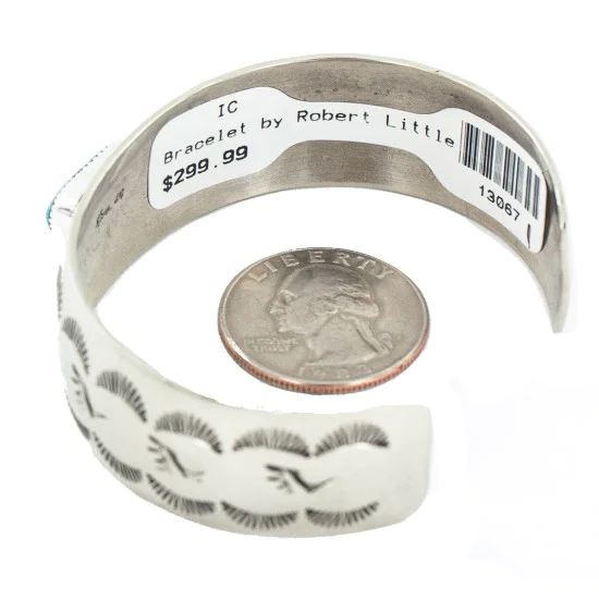 Nickel Navajo Handmade Natural Turquoise Native American Bracelet 13067-1